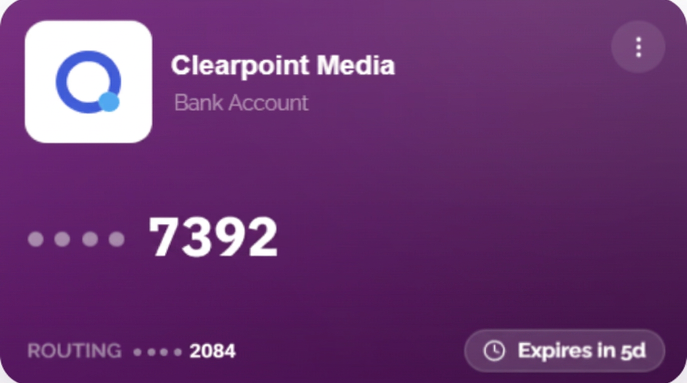 Clearpoint Media example bank account ending 7392