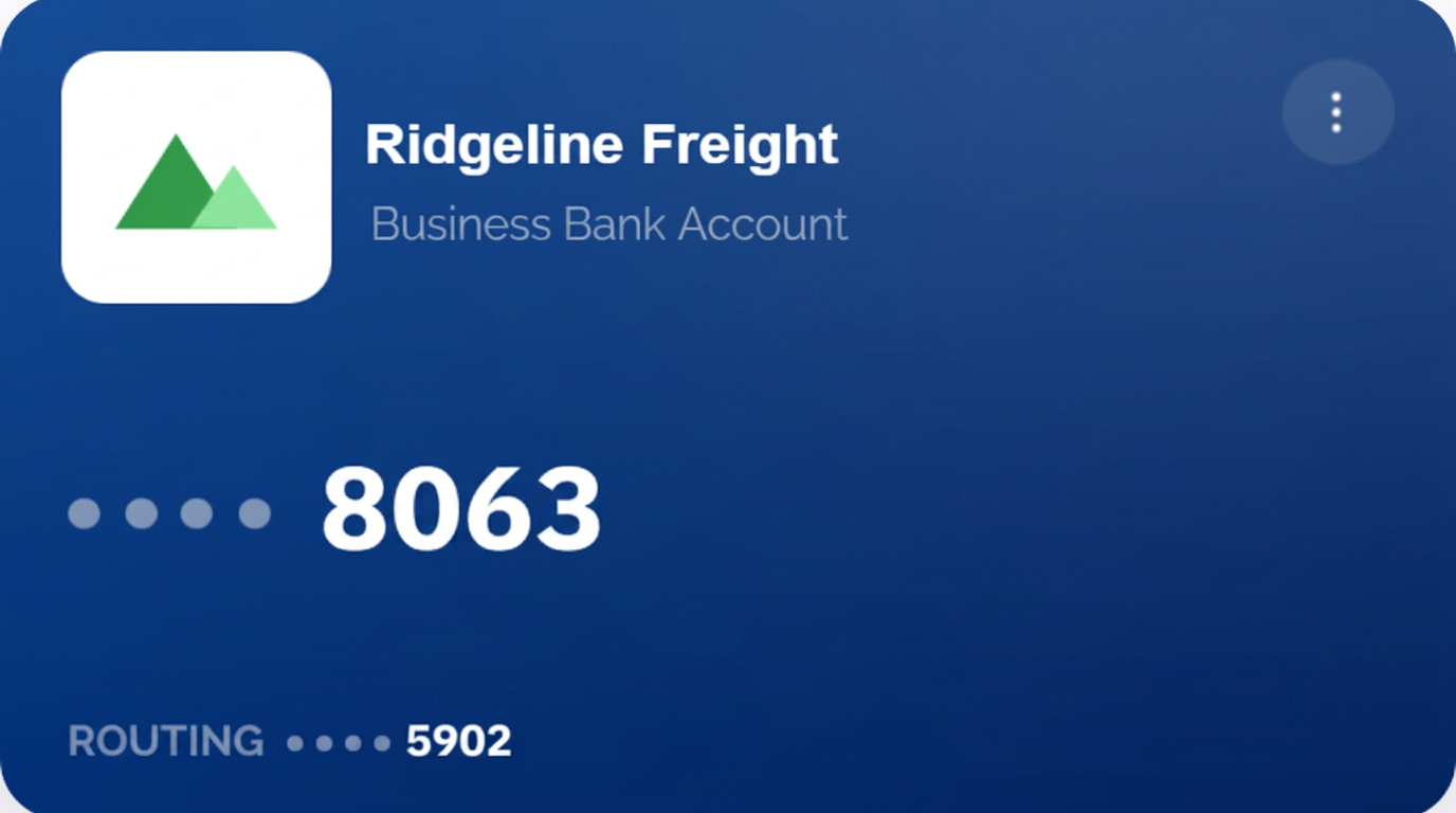 Ridgeline Freight example business bank account ending 8063